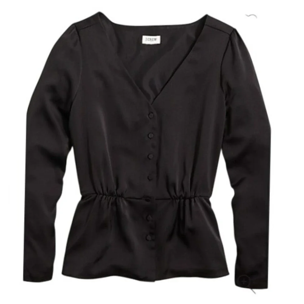 J. Crew‎ Womens 4 Black Satin Button Front Blouse